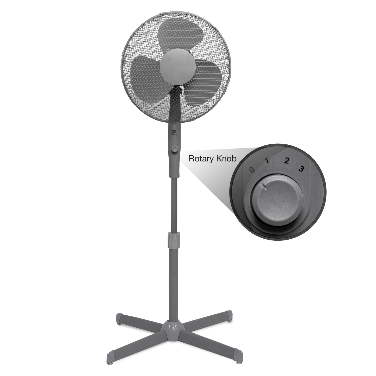 Knight 16" Fan Matt Finish 4 Position Rotary Knob, 3 Speed Setting, Oscillating with Tilting Head, Portable, Low Noise Motor, Ideal for Office & Home