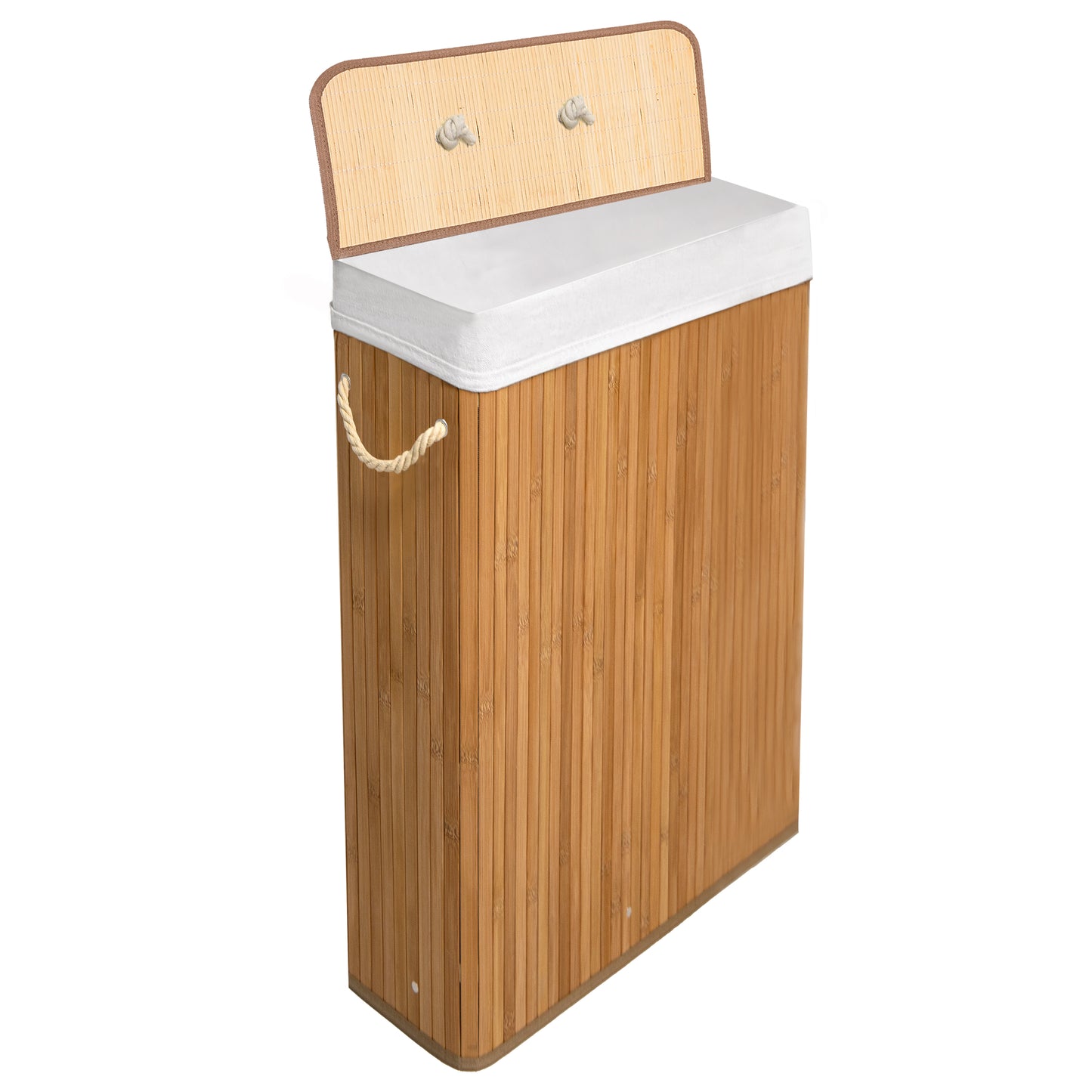 KNIGHT Bamboo Laundry Basket, 56L Laundry Hamper with Removable Washable Lining, Easy Assemble Easy Folding Storage Bin 40x18x60 cm ( Natural)