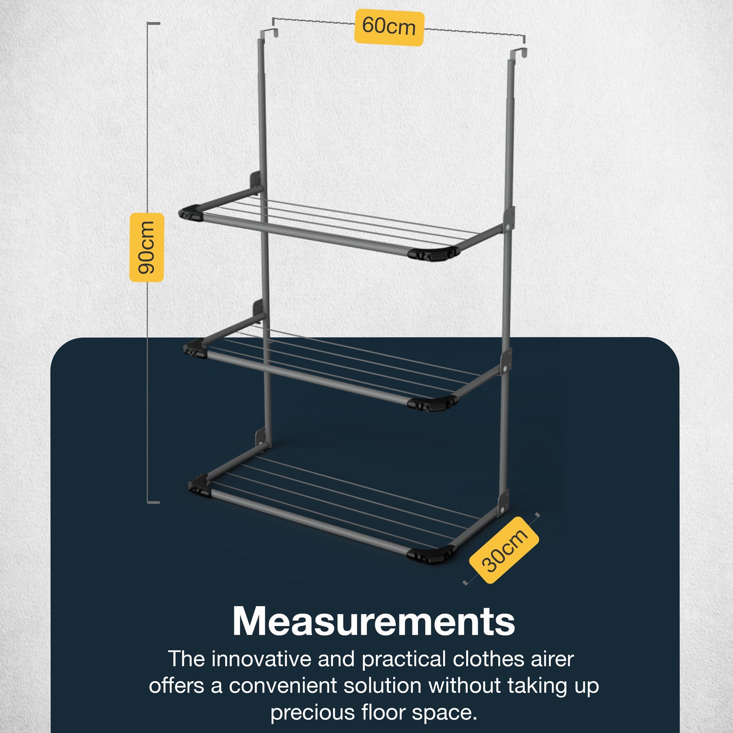 Knight 3-Tier Over The Door Clothes Airer | Foldable Clothes Rail with Corner Spaces for Hangers | Sturdy Hanging Washing Laundry Airer | Indoor Clothes Drying Rack for Small Spaces (Grey)