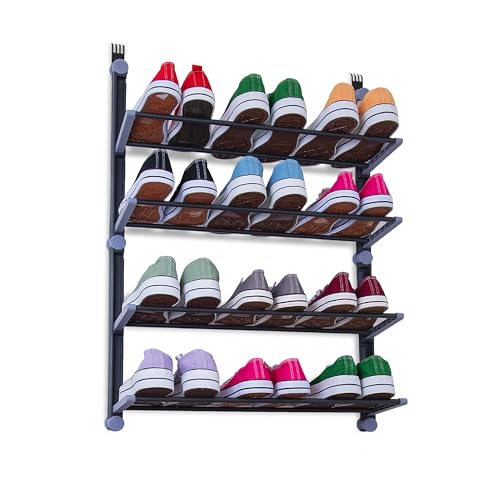 Knight Over The Door Shoe Storage Organiser | 4Tier Hanging Shoe Rack Holds 12 Pairs | Space-Saving Shoe Organiser for Bedroom, Hallway | Foldable Non-Slip Metal(4 Tier)