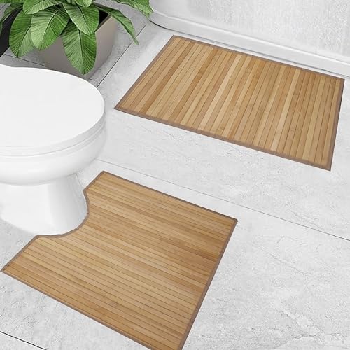 Knight Bamboo Floor Mat, Single and Set of 2 Bamboo Bath Mat, Water-Resistant, Antislip, Natural Eco-friendly Bamboo Mat, for Bathroom, Kitchen