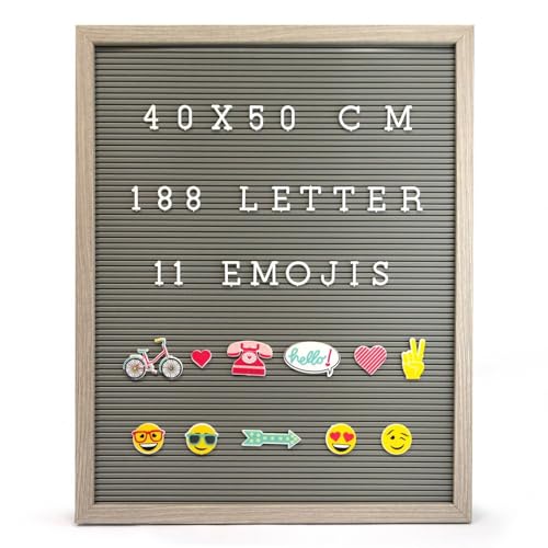 Knight MESSAGE LETTER BOARD, 188 WHITE LETTER, 11 EMOJIS, GREY RUSTIC FRAME.