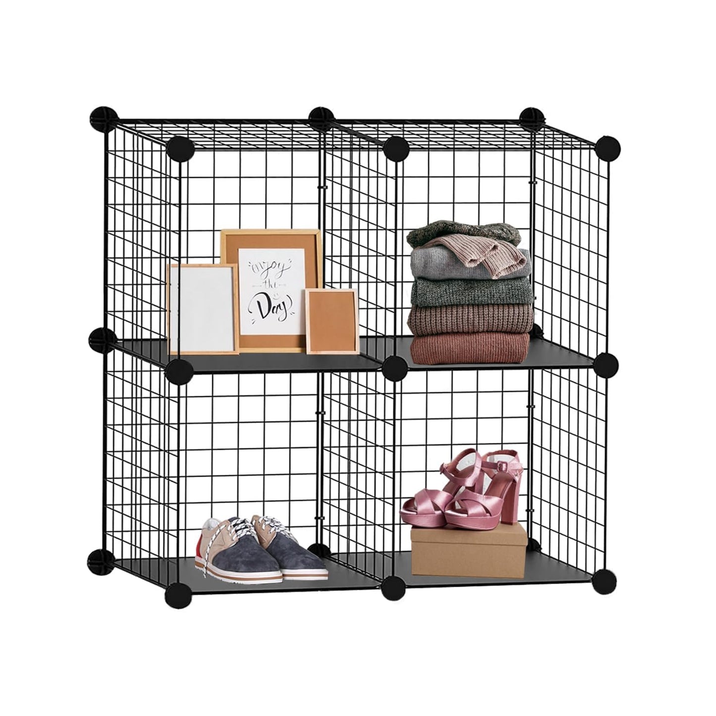 Knight Cube Interlocking Storage Rack with Metal Wire Storage Cube | Shelf Clothe | Cube Bookcase | Corner Storage