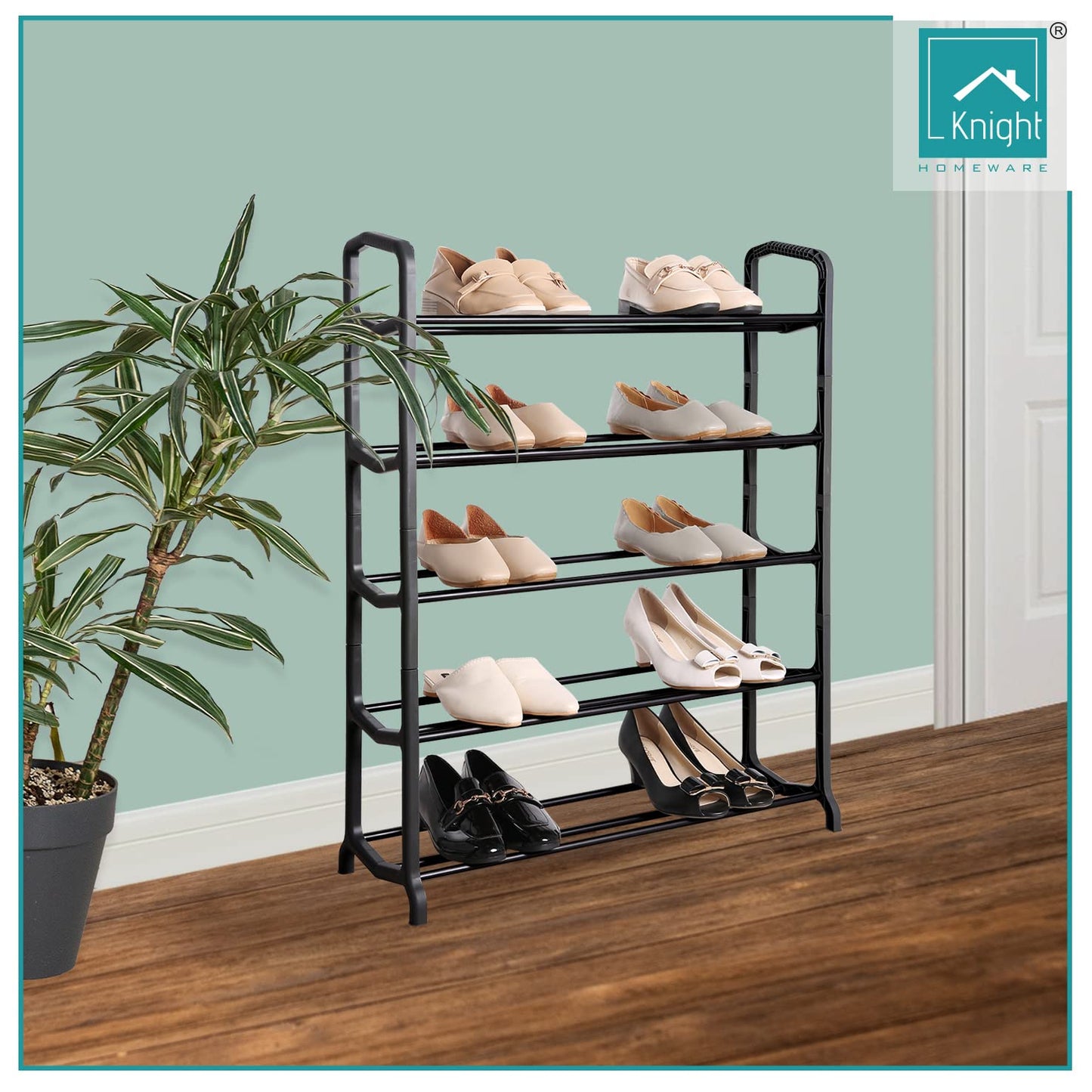 Knight 5 Tier Space Matt Colour Shoe Rack, For Living Room, Hallway and Cloakroom, Stores between 15 to 20 Pairs of Shoes, Sturdy Design, Space Saving (5 Tier)