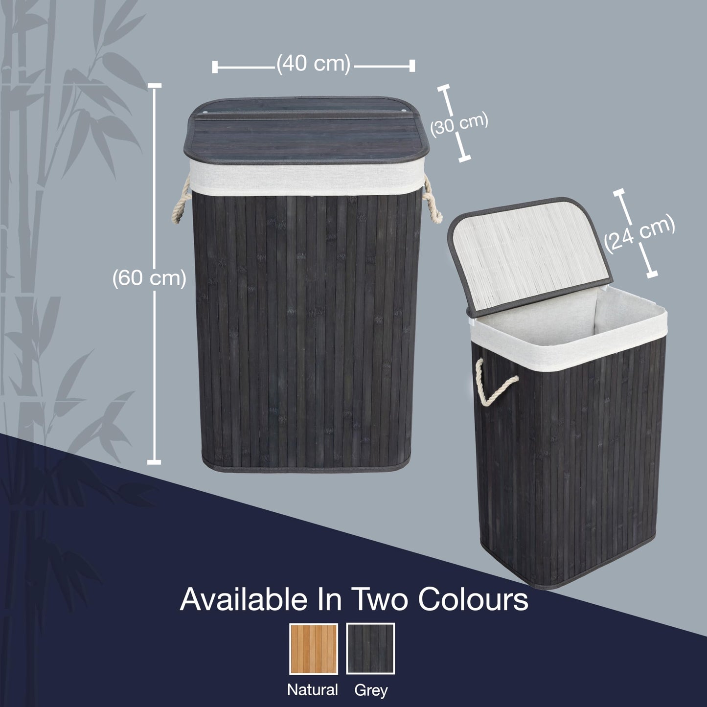 KNIGHT Bamboo Laundry Basket, 72L Laundry Hamper with Removeable Washable Lining, Easy Assemble Easy Folding Storage Bin 40x30x60 cms