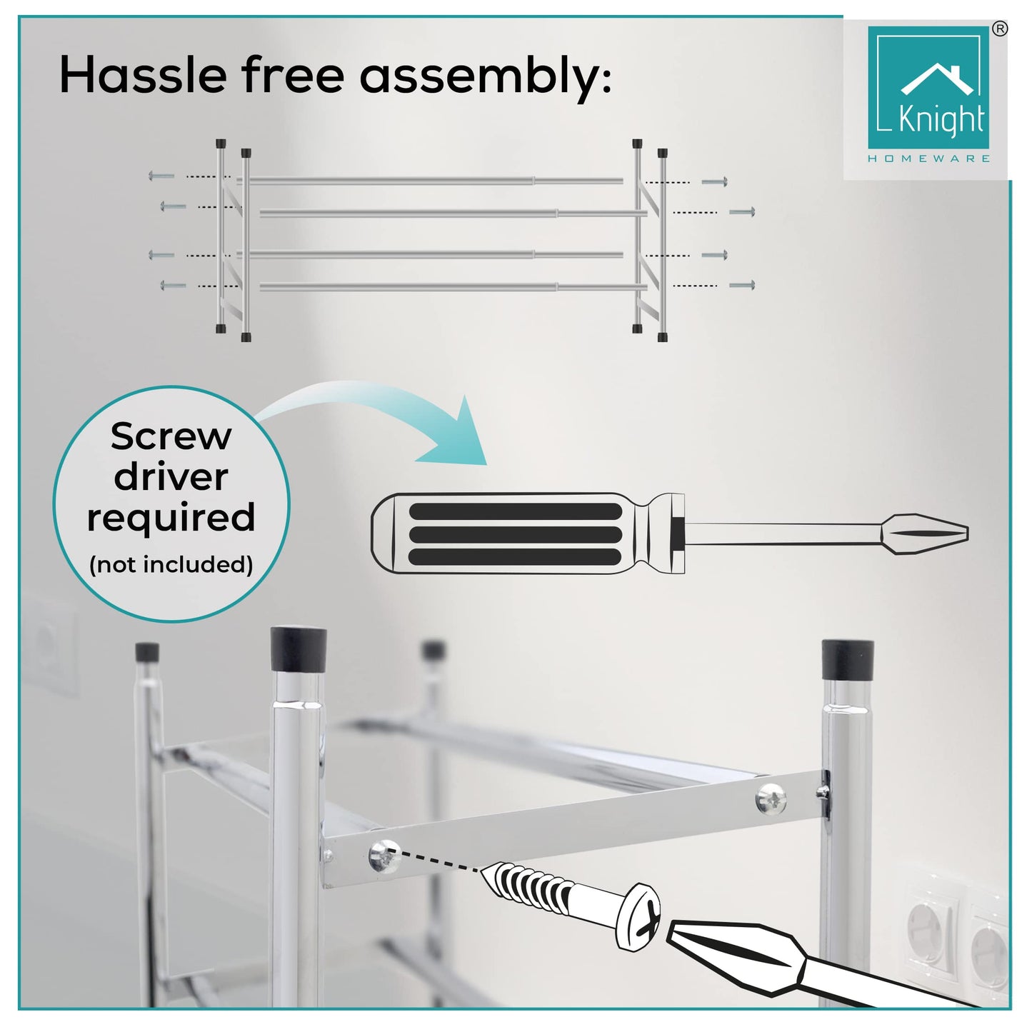 Knight 3 Tier Extendable Shoe Rack | Adjustable Shelving unit Shoe Storage Holds 18 Pairs of Shoes | Stackable Shoe Organiser | Chrome Finish | 112(L) x 23(W) x 52(H) (3 Tier)