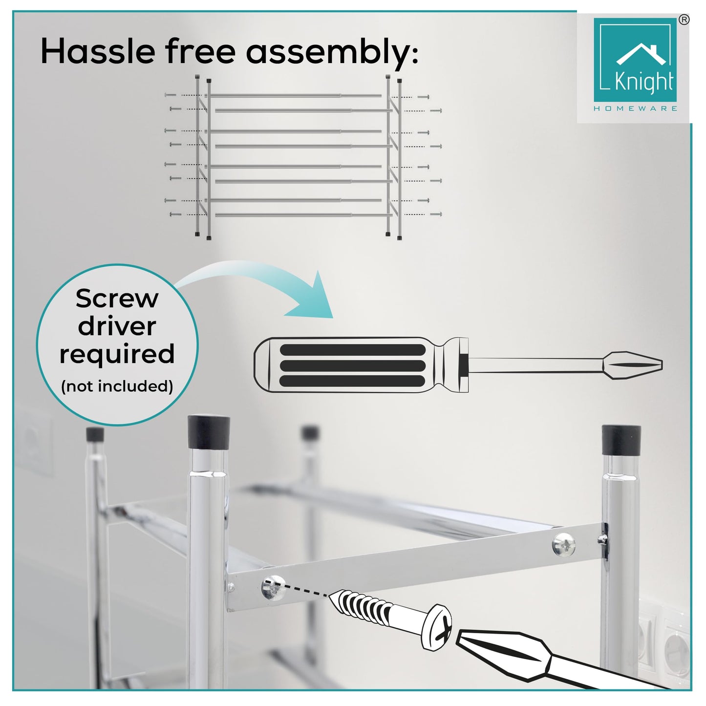Knight 3 Tier Extendable Shoe Rack | Adjustable Shelving unit Shoe Storage Holds 18 Pairs of Shoes | Stackable Shoe Organiser | Chrome Finish | 112(L) x 23(W) x 52(H) (3 Tier)