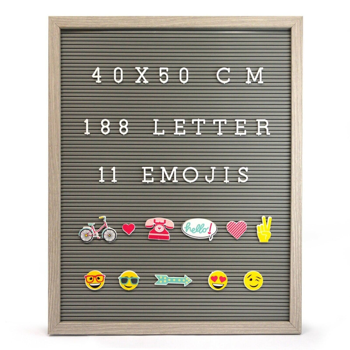 Knight MESSAGE LETTER BOARD, 188 WHITE LETTER, 11 EMOJIS, GREY RUSTIC FRAME.