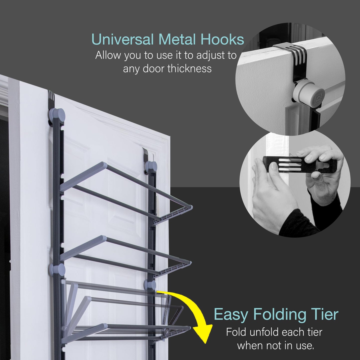 Knight Over The Door Shoe Storage Organiser | 4Tier Hanging Shoe Rack Holds 12 Pairs | Space-Saving Shoe Organiser for Bedroom, Hallway | Foldable Non-Slip Metal(4 Tier)