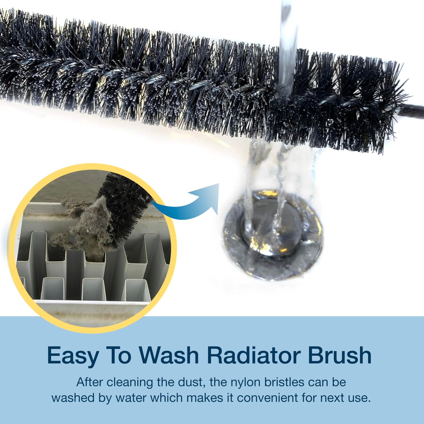 Knight Radiator Cleaner Brush | 75cm Long Reach Dust Removal Tool |Thin Long Bedndable, Non-Scratch Radiator Duster Brush for Lint & Appliances, Home & Office Radiators.