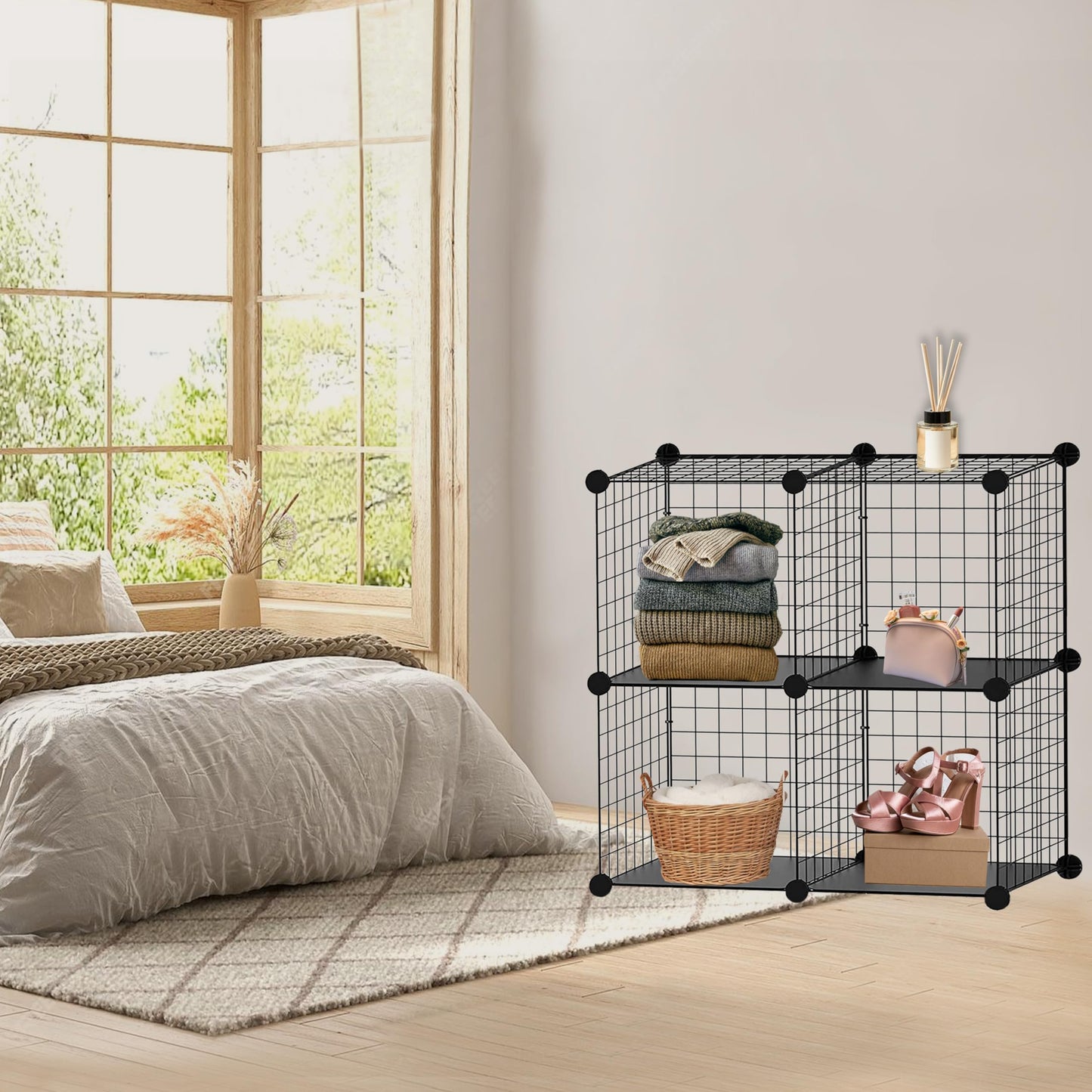 Knight Cube Interlocking Storage Rack with Metal Wire Storage Cube | Shelf Clothe | Cube Bookcase | Corner Storage