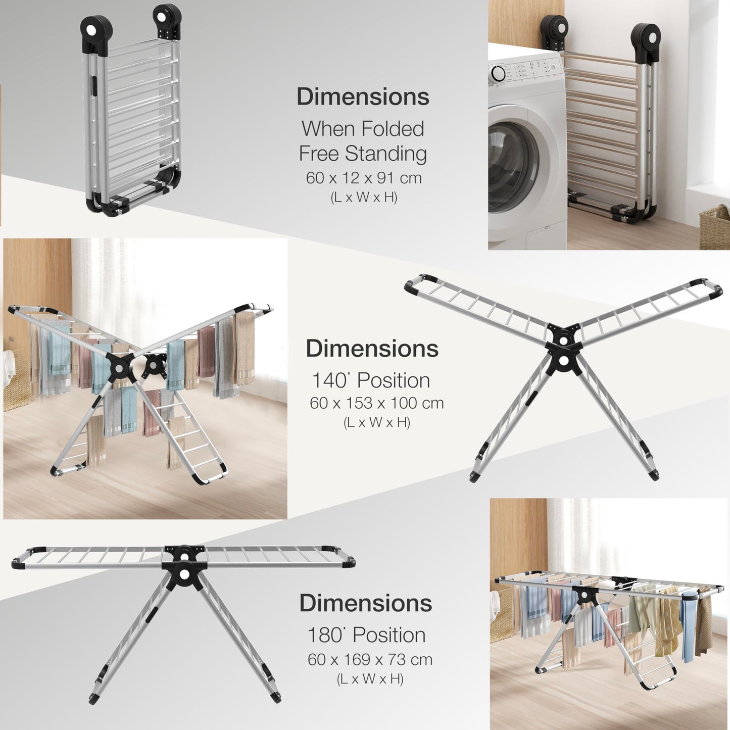 Knight Aero Dry-Series X Heated Clothes Airer, 320W Heated Dryer, 26 Rails, 9H Timer, Fast Electric Drying Rack, Patent Design