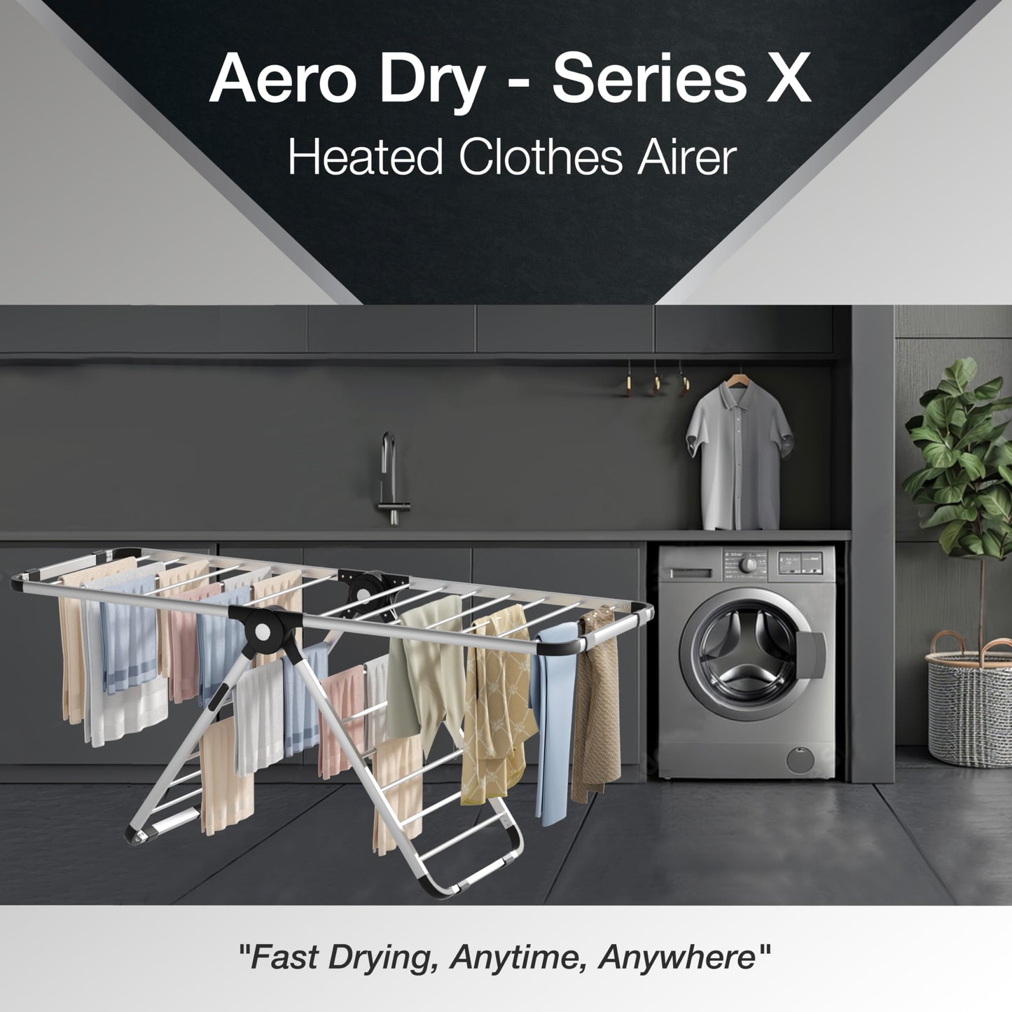 Knight Aero Dry-Series X Heated Clothes Airer, 320W Heated Dryer, 26 Rails, 9H Timer, Fast Electric Drying Rack, Patent Design