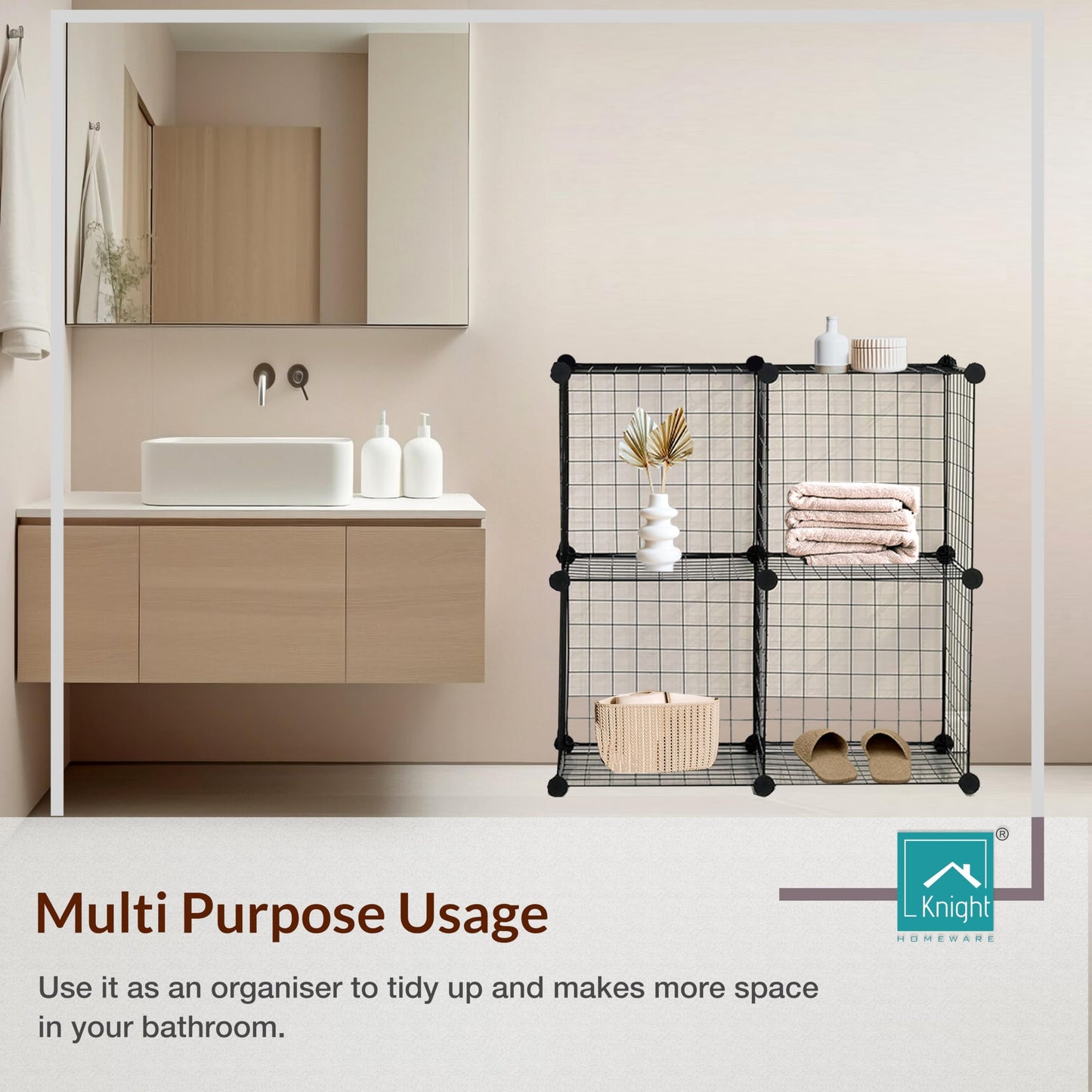 Knight Cube Interlocking Storage Rack with Metal Wire Storage Cube | Shelf Clothe | Cube Bookcase | Corner Storage