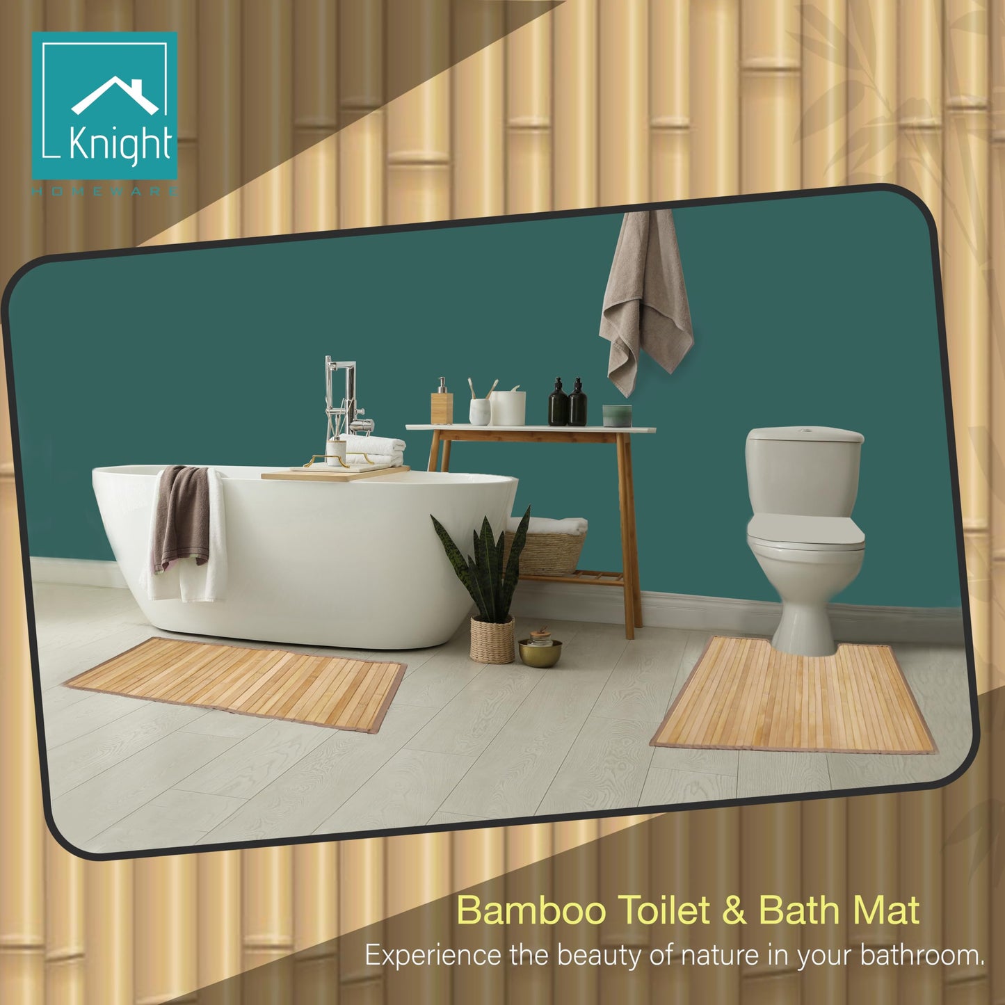 Knight Bamboo Floor Mat, Single and Set of 2 Bamboo Bath Mat, Water-Resistant, Antislip, Natural Eco-friendly Bamboo Mat, for Bathroom, Kitchen