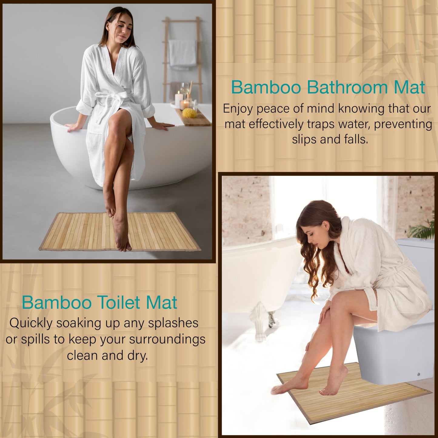 Knight Bamboo Floor Mat, Single and Set of 2 Bamboo Bath Mat, Water-Resistant, Antislip, Natural Eco-friendly Bamboo Mat, for Bathroom, Kitchen