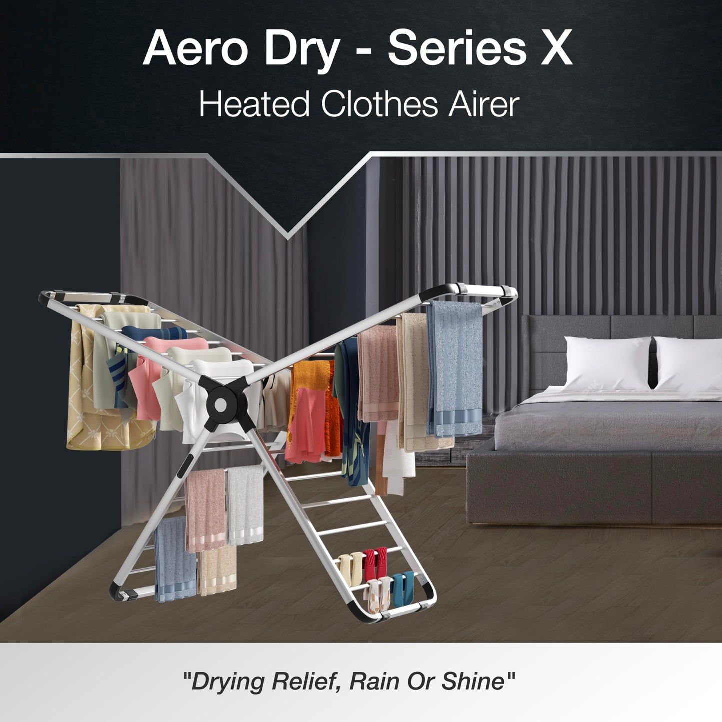 Knight Aero Dry-Series X Heated Clothes Airer, 320W Heated Dryer, 26 Rails, 9H Timer, Fast Electric Drying Rack, Patent Design