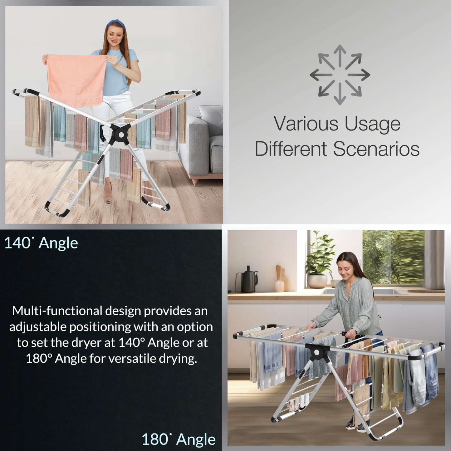 Knight Aero Dry-Series X Heated Clothes Airer, 320W Heated Dryer, 26 Rails, 9H Timer, Fast Electric Drying Rack, Patent Design