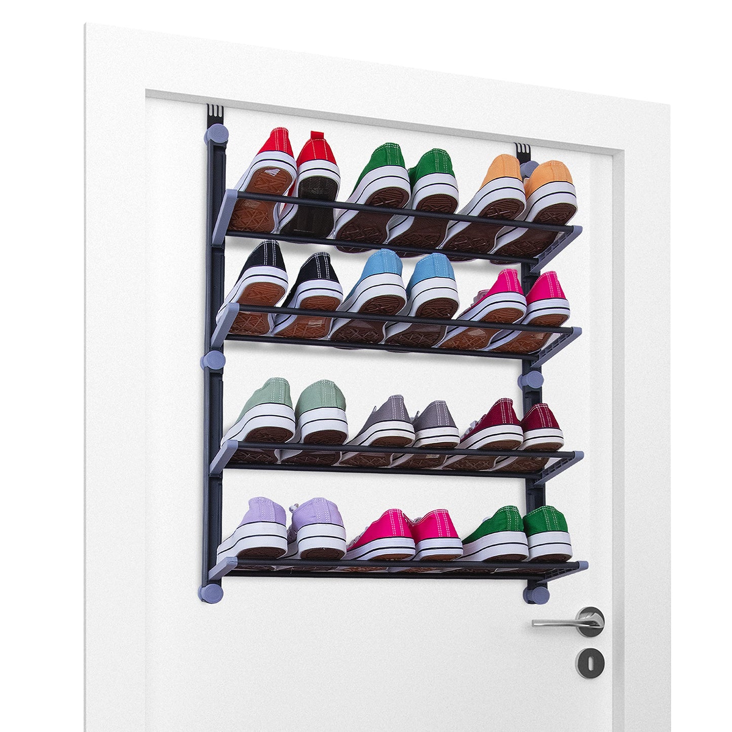 Knight Over The Door Shoe Storage Organiser | 4Tier Hanging Shoe Rack Holds 12 Pairs | Space-Saving Shoe Organiser for Bedroom, Hallway | Foldable Non-Slip Metal(4 Tier)