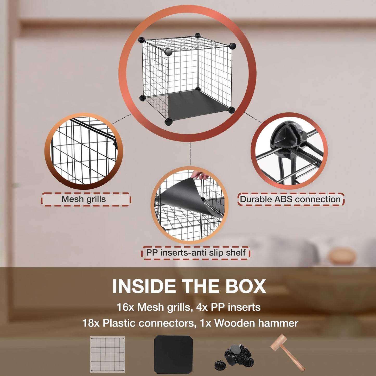 Knight Cube Interlocking Storage Rack with Metal Wire Storage Cube | Shelf Clothe | Cube Bookcase | Corner Storage