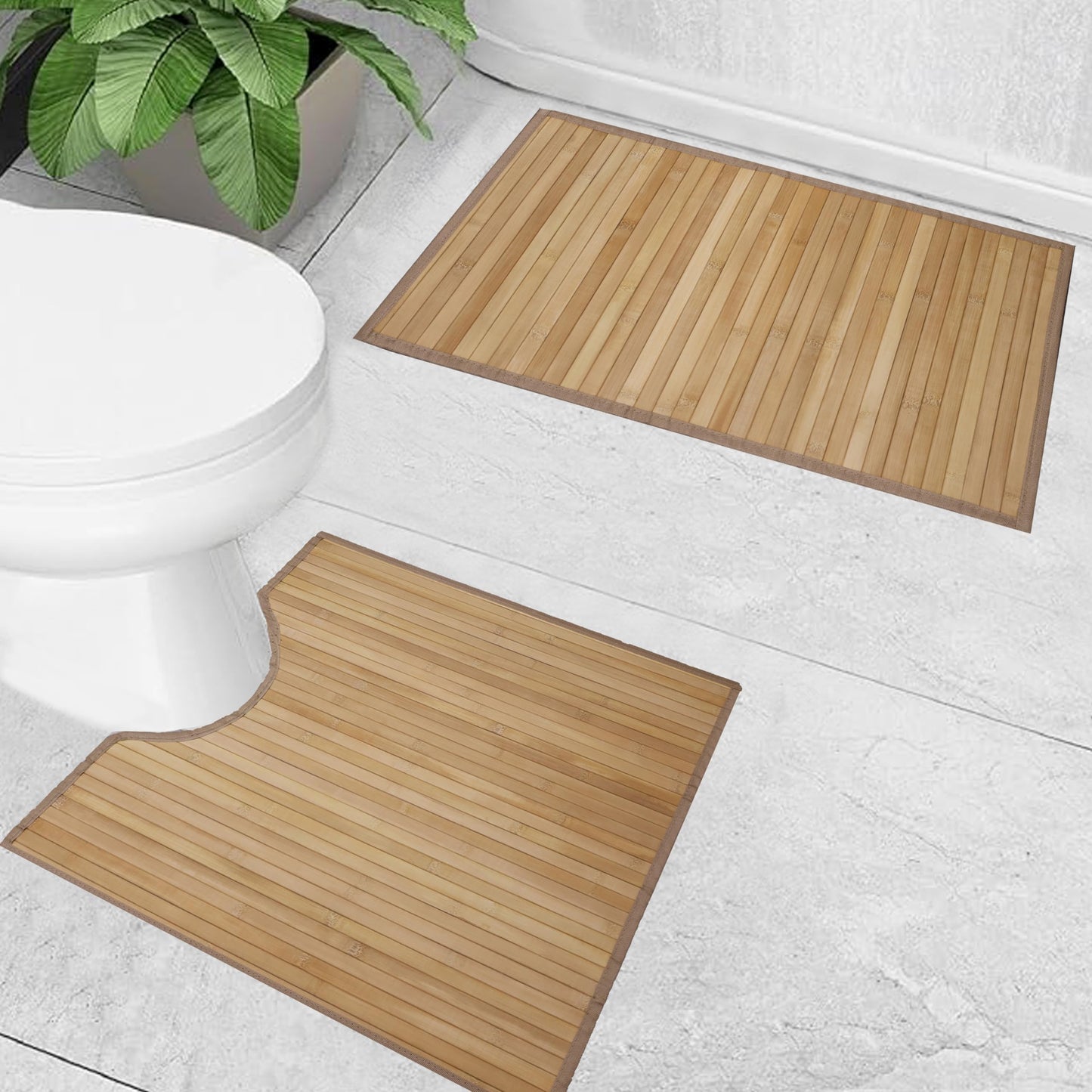 Knight Bamboo Floor Mat, Single and Set of 2 Bamboo Bath Mat, Water-Resistant, Antislip, Natural Eco-friendly Bamboo Mat, for Bathroom, Kitchen