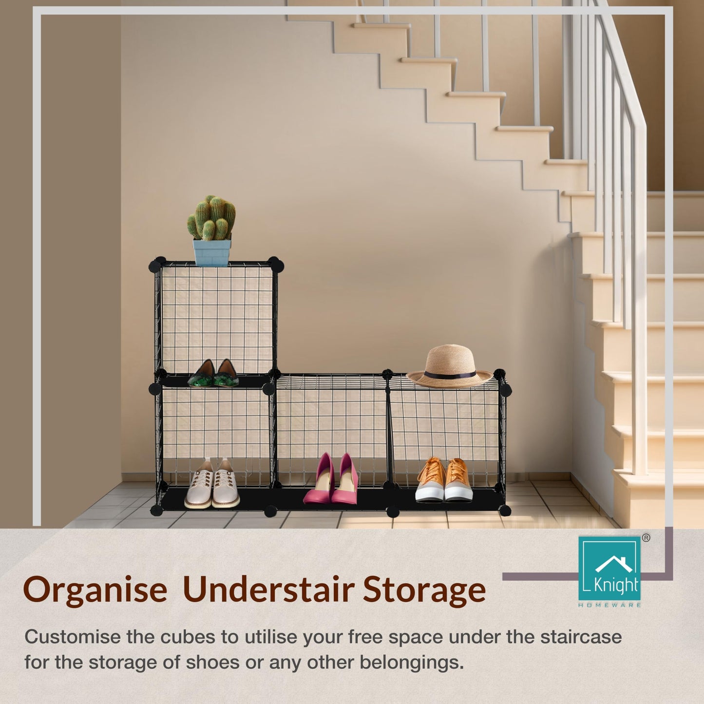 Knight Cube Interlocking Storage Rack with Metal Wire Storage Cube | Shelf Clothe | Cube Bookcase | Corner Storage