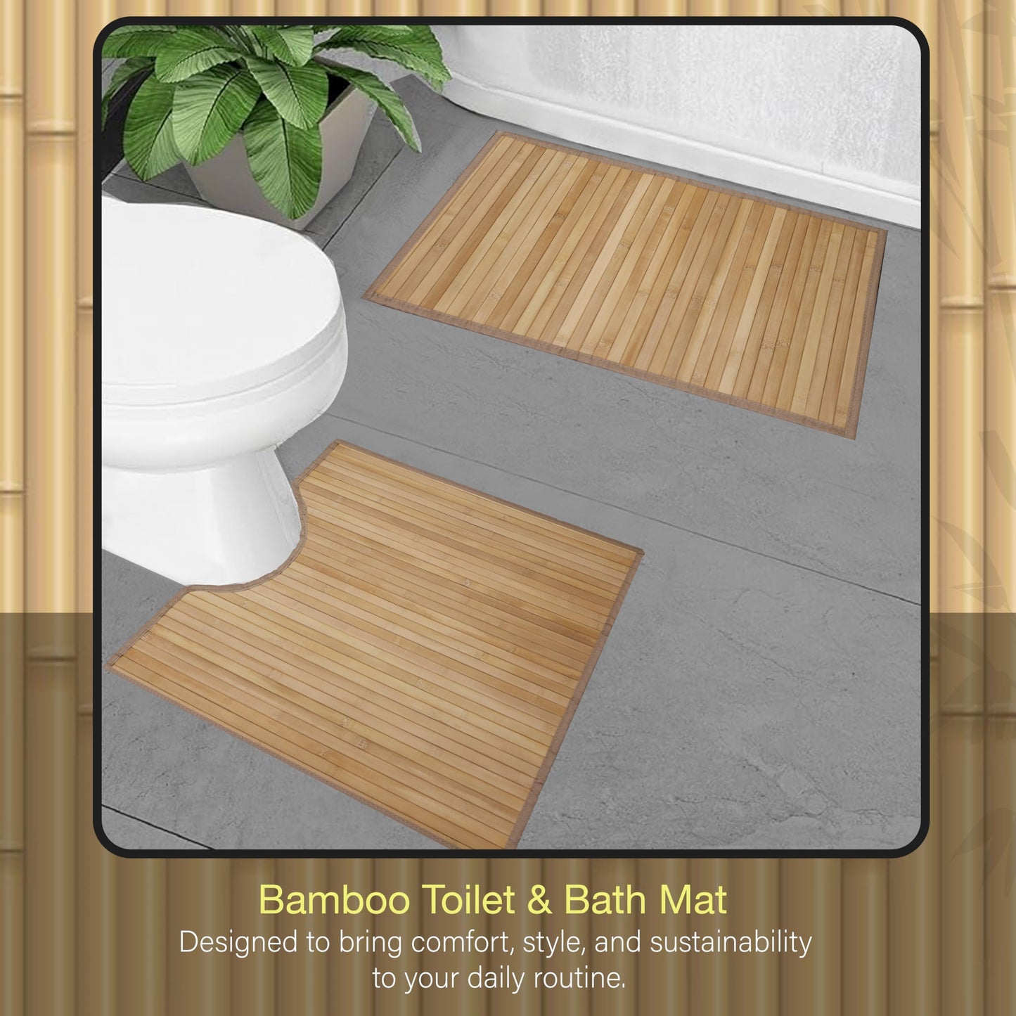 Knight Bamboo Floor Mat, Single and Set of 2 Bamboo Bath Mat, Water-Resistant, Antislip, Natural Eco-friendly Bamboo Mat, for Bathroom, Kitchen