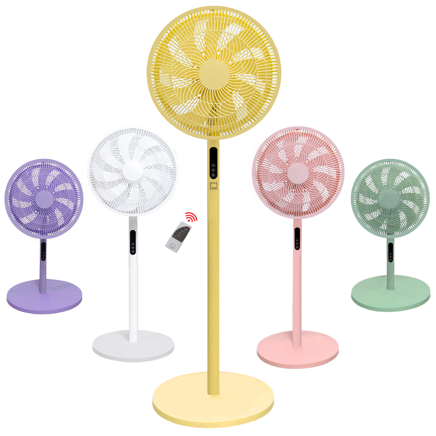 Knight 2in1 16" Pedestal Stand Fan & Desk Fan with Remote Control, Timer & 3 speed Setting | 9 Blades Turbo Wind | Round Base | Oscillation | Easy Assemble - No Tools | Lime Yellow