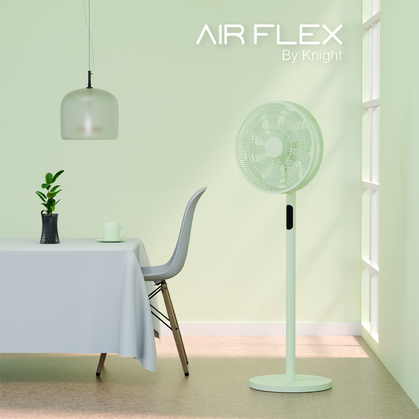 Knight 2in1 16" Pedestal Stand Fan & Desk Fan with Remote Control, Timer & 3 speed Setting | 9 Blades Turbo Wind | Round Base | Oscillation | Easy Assemble - No Tools | Mint Green