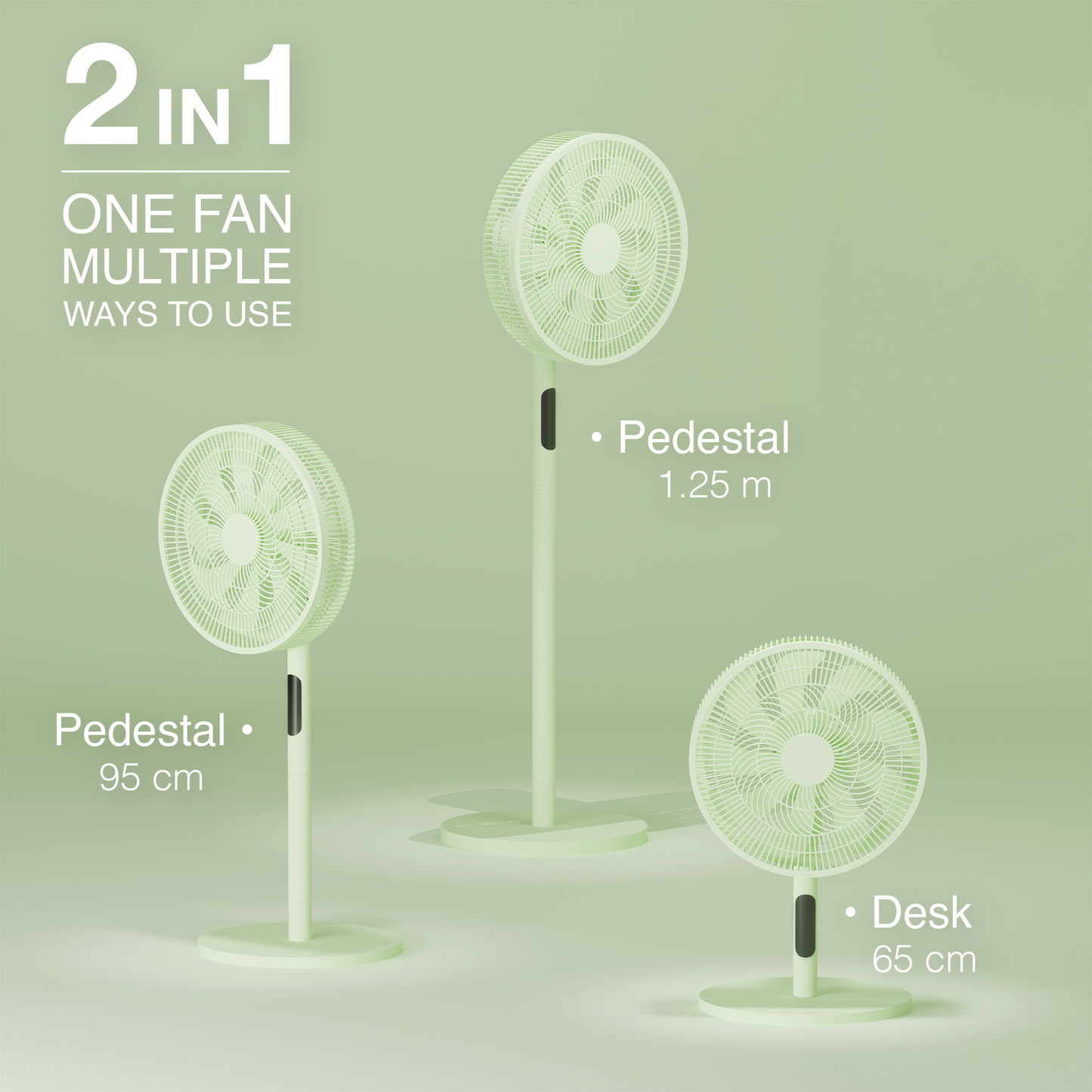 Knight 2in1 16" Pedestal Stand Fan & Desk Fan with Remote Control, Timer & 3 speed Setting | 9 Blades Turbo Wind | Round Base | Oscillation | Easy Assemble - No Tools | Mint Green