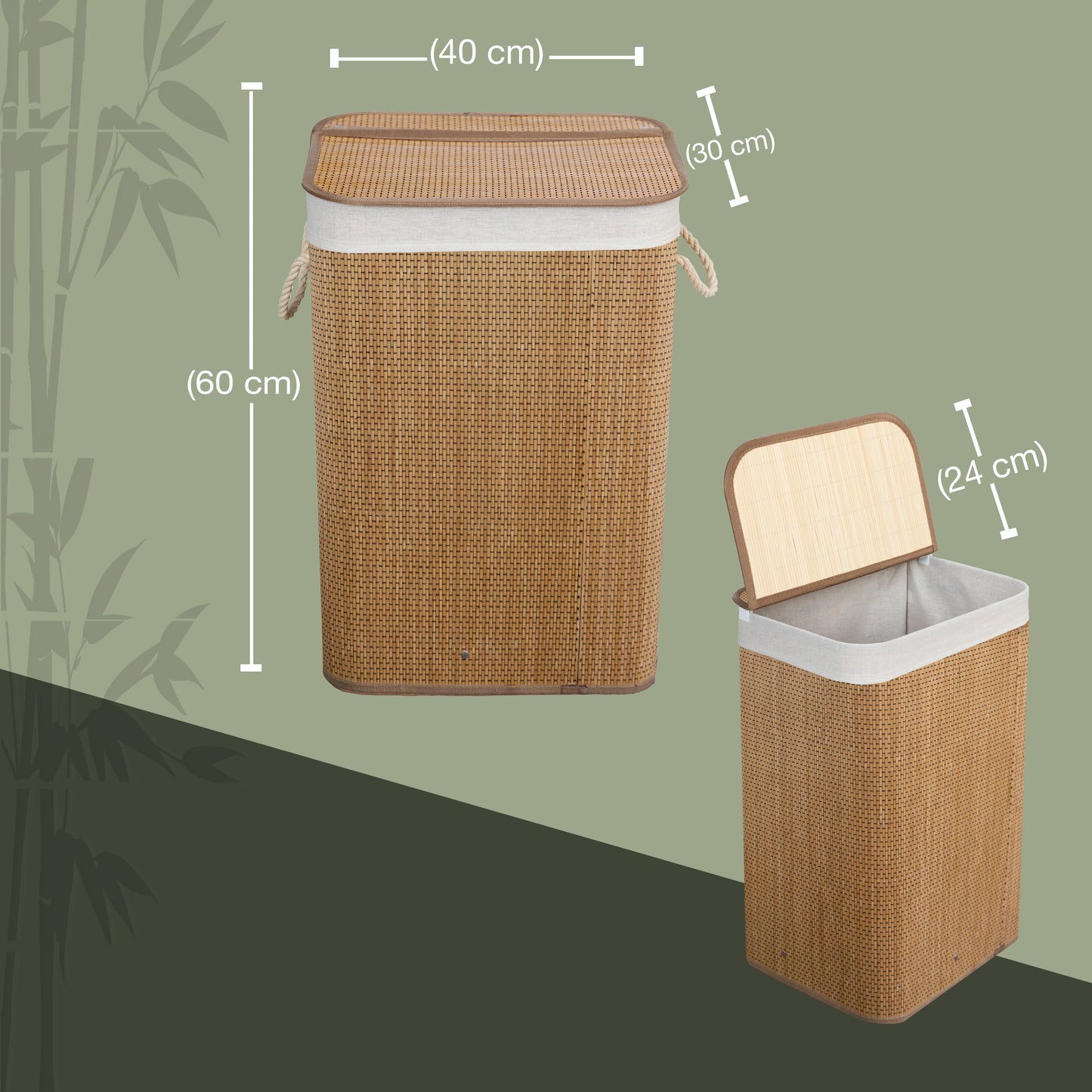 KNIGHT Bamboo Laundry Basket, 72L Laundry Hamper with Removeable Washable Lining, Easy Assemble Easy Folding Storage Bin 40x30x60 cms (Micro weave- Natural)