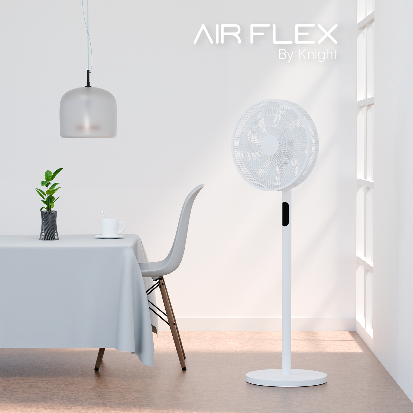 Knight 2in1 16" Pedestal Stand Fan & Desk Fan with Remote Control, Timer & 3 speed Setting | 9 Blades Turbo Wind | Round Base | Oscillation | Easy Assemble - No Tools | Off-White