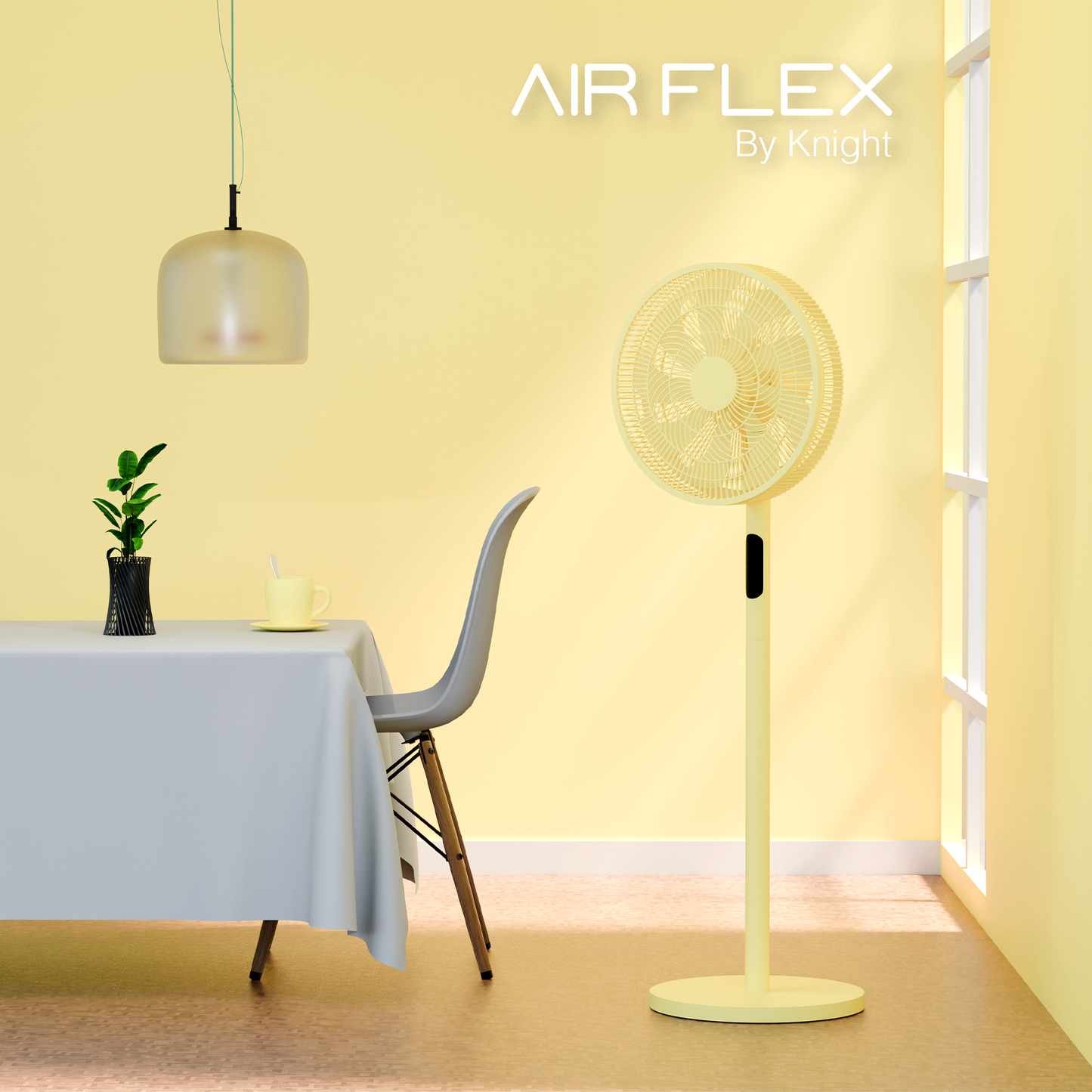Knight 2in1 16" Pedestal Stand Fan & Desk Fan with Remote Control, Timer & 3 speed Setting | 9 Blades Turbo Wind | Round Base | Oscillation | Easy Assemble - No Tools | Lime Yellow