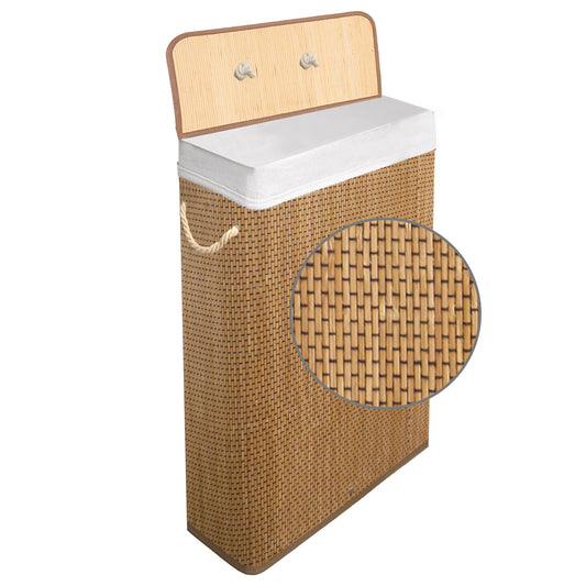 KNIGHT Bamboo Laundry Basket, 56L Laundry Hamper with Removable Washable Lining, Easy Assemble Easy Folding Storage Bin 40x18x60 cm (Micro weave- Natural)