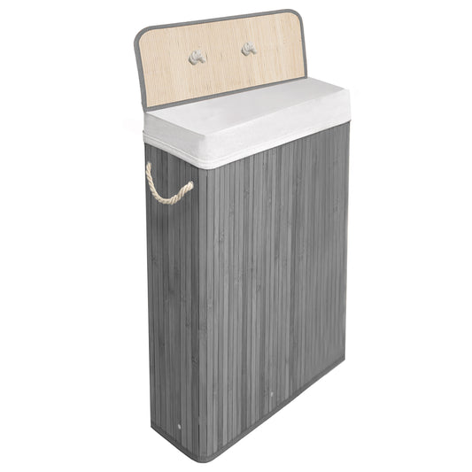 KNIGHT Bamboo Laundry Basket, 56L Laundry Hamper with Removable Washable Lining, Easy Assemble Easy Folding Storage Bin 40x18x60 cm (Grey)