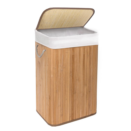 KNIGHT Bamboo Laundry Basket, 72L Laundry Hamper with Removable Washable Lining, Easy Assemble Easy Folding Storage Bin 40x30x60 cm