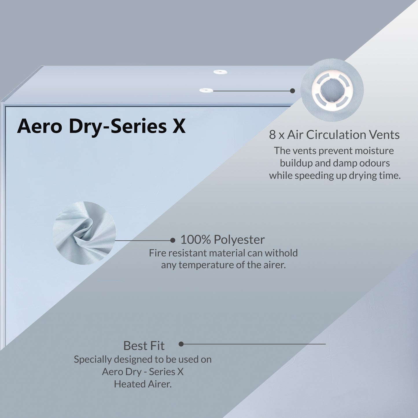 Knight Custom Designed Best Fit Cover for Aero Dry - Series X Heated Airer | Adjustable Zipper | Use of Cover On Heated Airer Helps Fast Drying, Energy Saving and Condensation Control - Grey