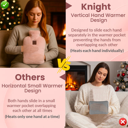 KNIGHT Rechargeable Hot Water Bottle with Charger, Soft &amp; Fluffy Cover with Hand Warmer, Heat Pad for Hand &amp; Body Up to 6 Hour, Fast Heating Temperature Control Valentine's Day Gift for Girls - Pink