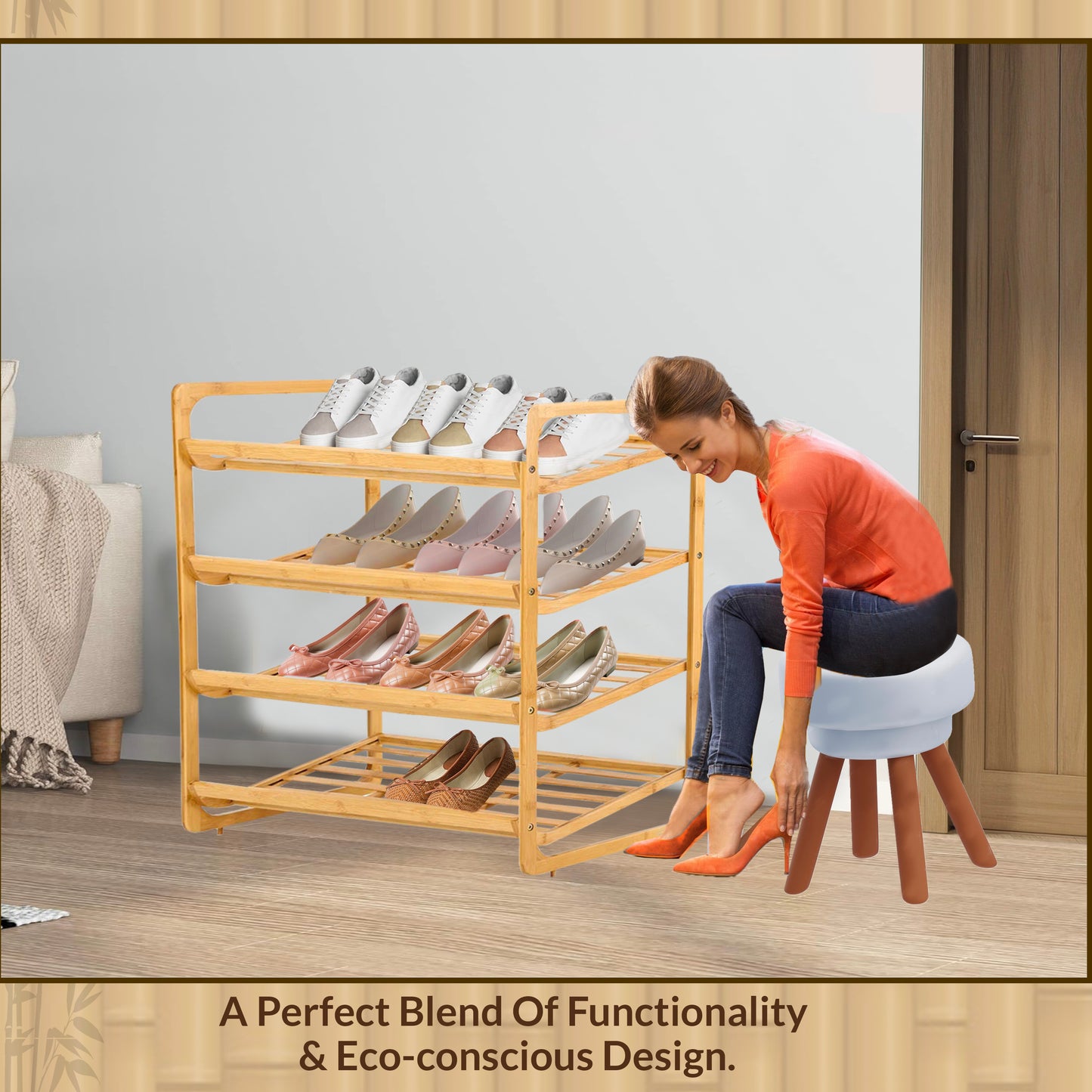 Knight 4 TIER Bamboo Shoe Rack,100% Natural & Renewable, Super Strong Heavy Duty Durable Wooden Shoe Rack Stand Storage Organiser (4 Tier (L71 x W33 x H68 cm))