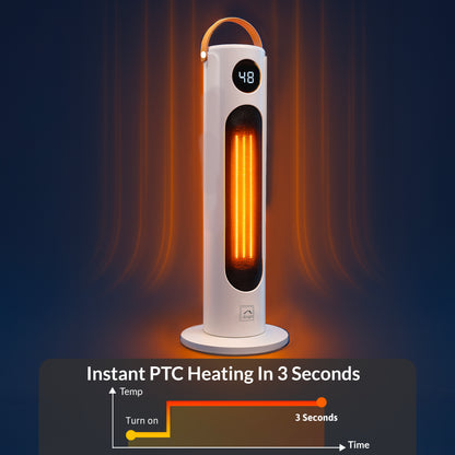 KNIGHT Electric Heater 2000W Portable Ceramic Fan Heater for Home, 80° Oscillating PTC Tower Heater with Remote, Instant Heating in 3 Seconds for Large Room, Touch Screen Control & Leather Handle