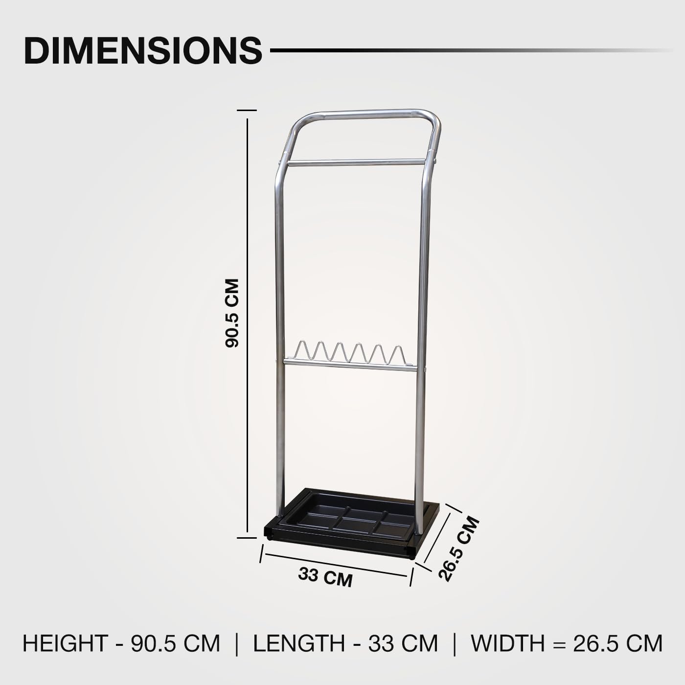 Knight Chrome Umbrella Stand with Removable Drip Tray | Free standing and Space Saving Umbrella Organiser for Hallway, Office, Entrances | 26L x 33W x 90H