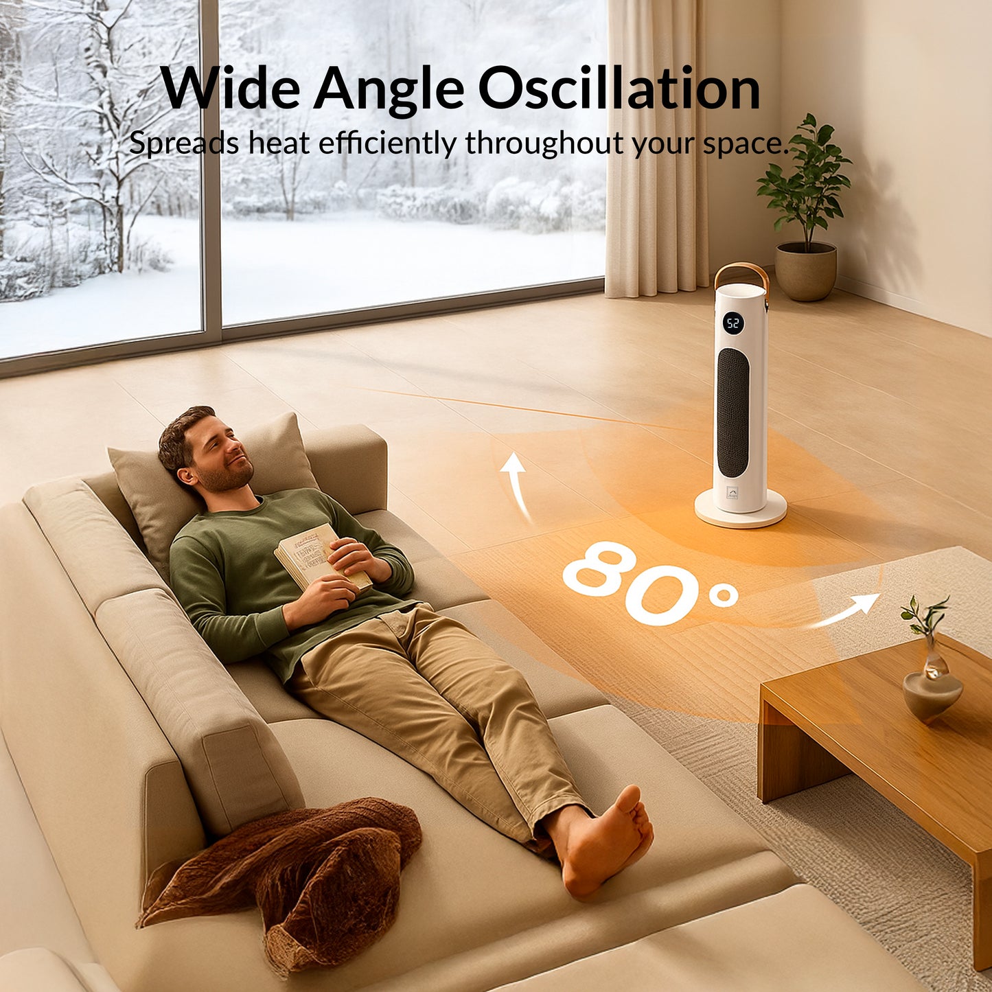 KNIGHT Electric Heater 2000W Portable Ceramic Fan Heater for Home, 80° Oscillating PTC Tower Heater with Remote, Instant Heating in 3 Seconds for Large Room, Touch Screen Control & Leather Handle