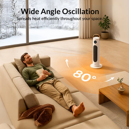 KNIGHT Electric Heater 2000W Portable Ceramic Fan Heater for Home, 80° Oscillating PTC Tower Heater with Remote, Instant Heating in 3 Seconds for Large Room, Touch Screen Control & Leather Handle