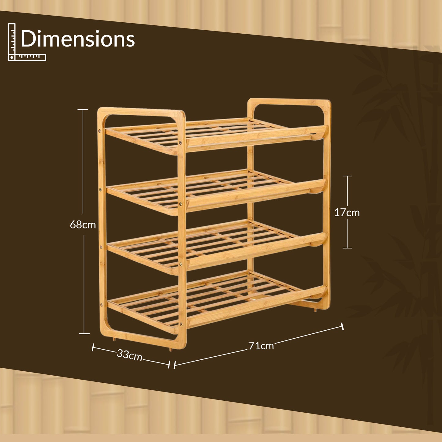 Knight 4 TIER Bamboo Shoe Rack,100% Natural & Renewable, Super Strong Heavy Duty Durable Wooden Shoe Rack Stand Storage Organiser (4 Tier (L71 x W33 x H68 cm))