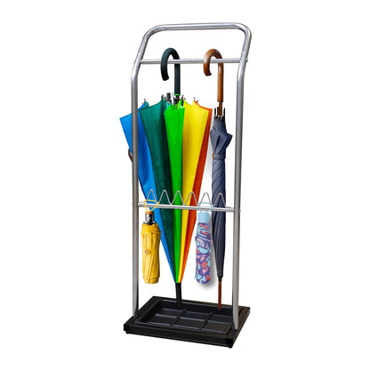 Knight Chrome Umbrella Stand with Removable Drip Tray | Free standing and Space Saving Umbrella Organiser for Hallway, Office, Entrances | 26L x 33W x 90H