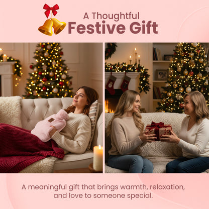 KNIGHT Rechargeable Hot Water Bottle with Charger, Soft &amp; Fluffy Cover with Hand Warmer, Heat Pad for Hand &amp; Body Up to 6 Hour, Fast Heating Temperature Control Valentine's Day Gift for Girls - Pink