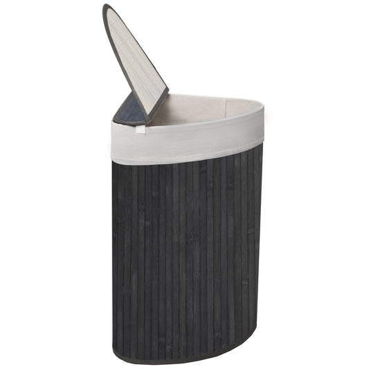 KNIGHT 57L Bamboo Corner Laundry Hamper - Swing Lid, Removable & Washable Lining, Easy to Assemble & Foldable Storage Bin,35x35x60