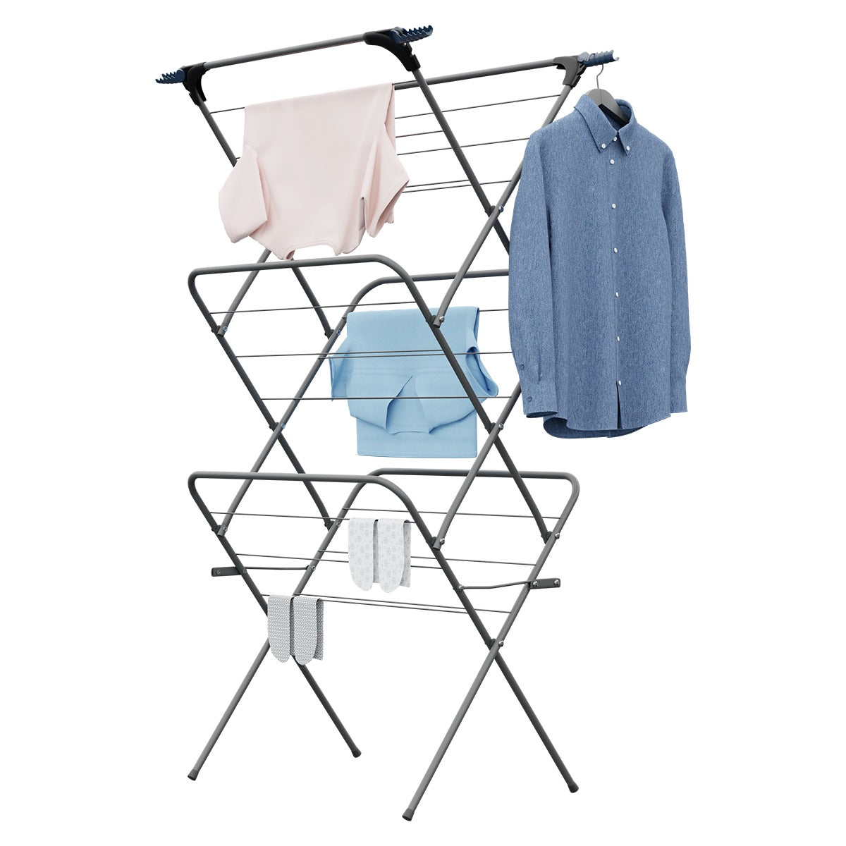 Knight 3 Tier Clothes Airer, Foldable Clothes Drying Rack 15m Indoor & Outdoor Clothes Airer, Drying Rack Laundry with Fold-Out Arms for Extra Hanging Space, Alloy Steel Clothes Dryer Stand (Grey)