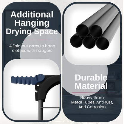 Knight 3 Tier Clothes Airer, Foldable Clothes Drying Rack 15m Indoor & Outdoor Clothes Airer, Drying Rack Laundry with Fold-Out Arms for Extra Hanging Space, Alloy Steel Clothes Dryer Stand (Grey)