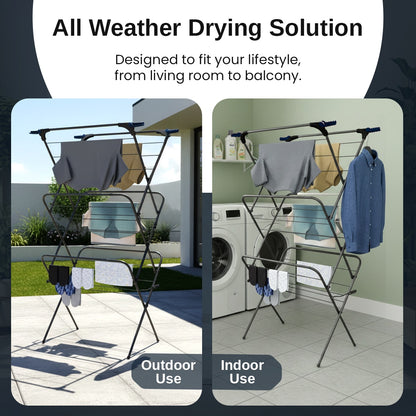 Knight 3 Tier Clothes Airer, Foldable Clothes Drying Rack 15m Indoor & Outdoor Clothes Airer, Drying Rack Laundry with Fold-Out Arms for Extra Hanging Space, Alloy Steel Clothes Dryer Stand (Grey)